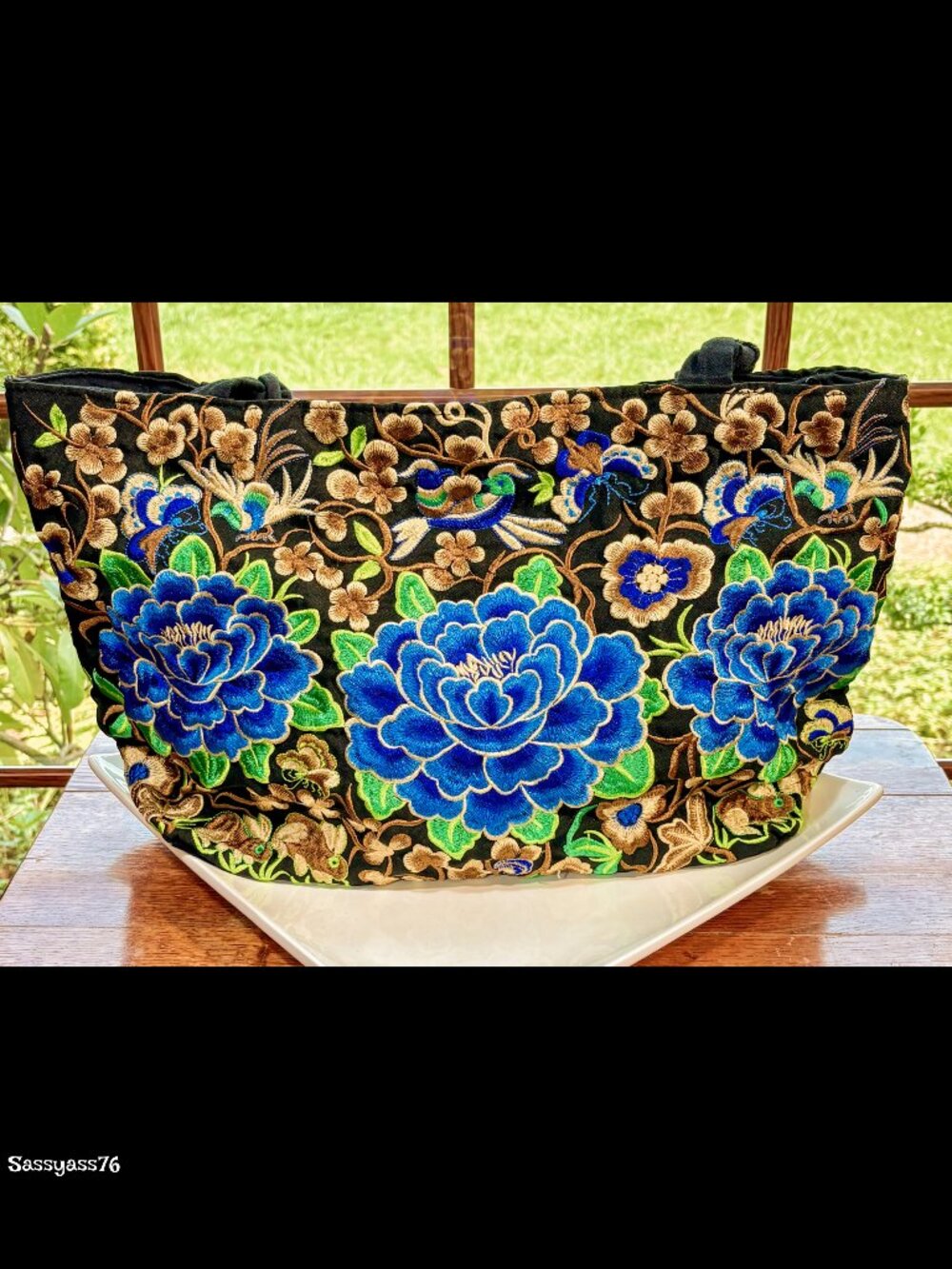▪️VTG▪️Large Embroidered Floral Bird Butterfly Braided Straps Cotton Canvas Bag - Picture 3 of 12